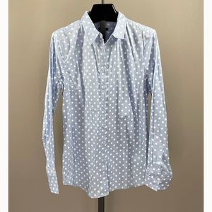 Ann Taylor Light Blue and White Polka Dot Shirt